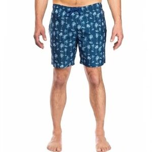 Construct Men’s Swim Trunks Navy Blue Palm Trees‎ Drawstring Size M